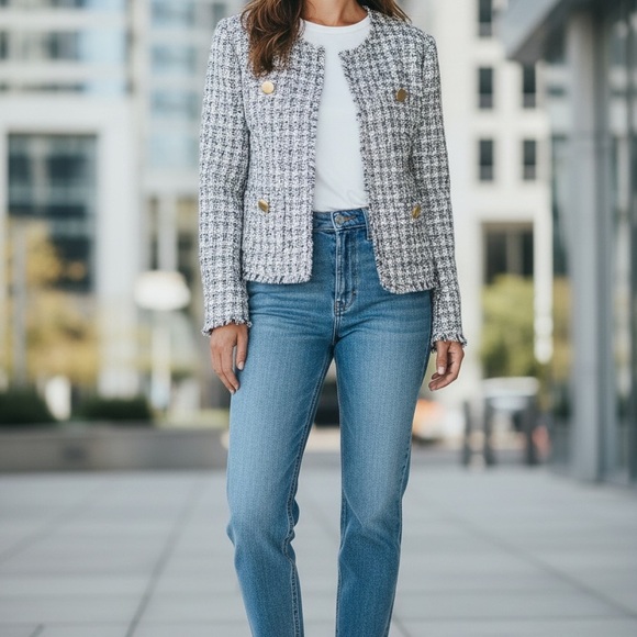 Express Jackets & Blazers - Express Tweed Gold Button Professional Jacket Blazer Small-Petite Office Career